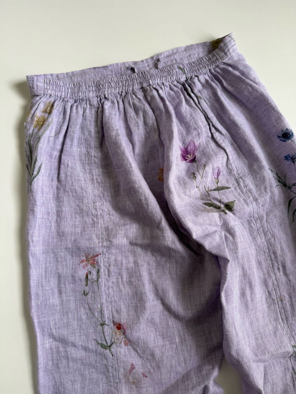 Manan Lavender Lydia Watercolor Botanical Printed Linen Pants S